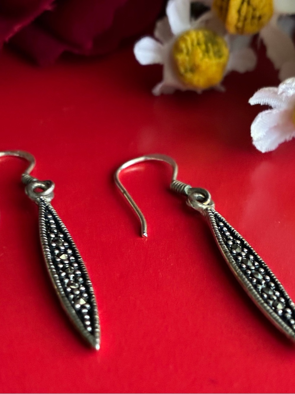 Earrings Classic Black Marcasite Dangle Earrings - Picture 5 of 5
